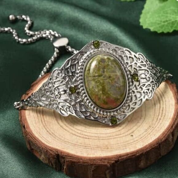 Unakite and Green Austrian Crystal Bracelet - Picture 5 of 16